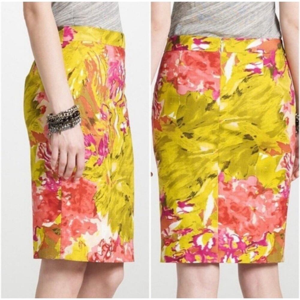 J. Crew Impressionist Floral Abstract Multicolor Pencil Skirt Size 2 Cotton Fun